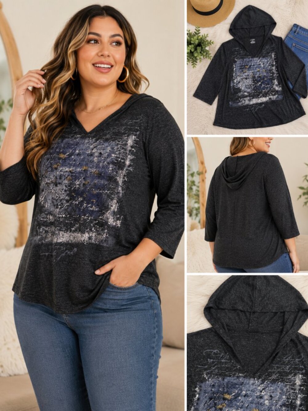 Lane Bryant Abstract Graphic Hooded Knit Top | Plus Size | Casual Chic